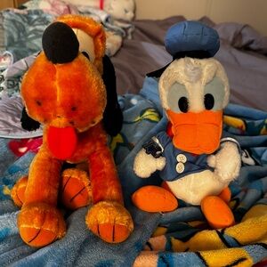 Vintage Walt Disney Plush Lot Donald Duck & Pluto Applause 1980s